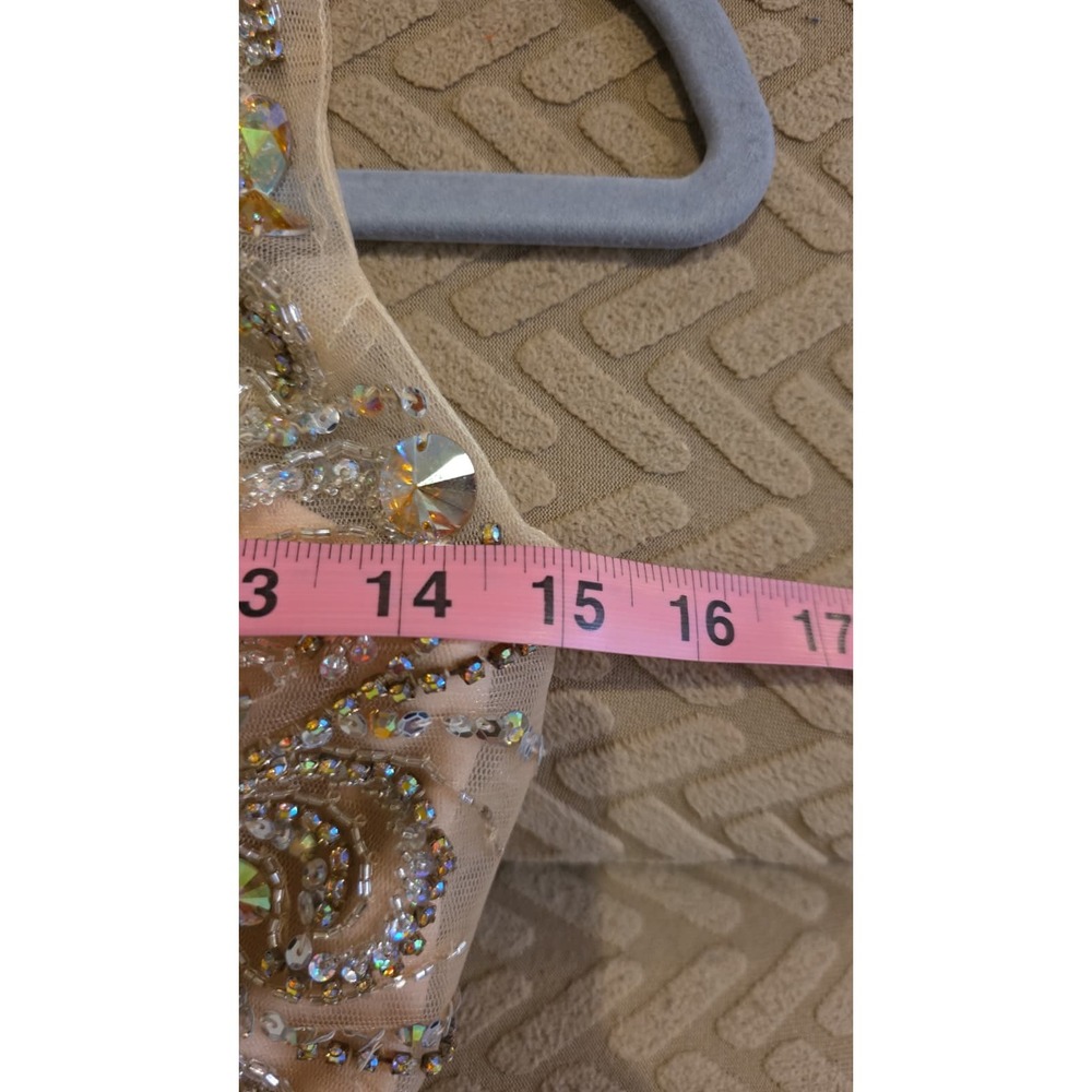 JVN by Jovani White and Gold Beaded Illusion-Back Evening Gown - Picture 14 of 16